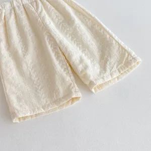 Casual jacquard παντελόνι για μικρά κορίτσια με λεπτή λουλουδάτη κέντηση και λάστιχο.