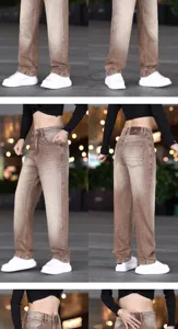 Vaqueros de mezclilla lavados en degradado vintage para mujer, pantalón largo ajustado y moderno.