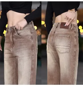 Vaqueros de mezclilla con lavado degradado retro para hombre, pantalón largo slim elástico.