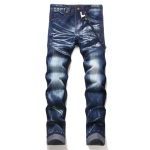 Heren Slim Fit Skinny Denim Jeans Gewassen Vintage Distressed Wolk Borduurwerk Dagelijks Streetwear Lange Broek Blauw