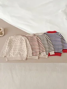 Baby katoenen gebreide trui set, schattige stip en gestreepte lange mouw tops voor peuters.