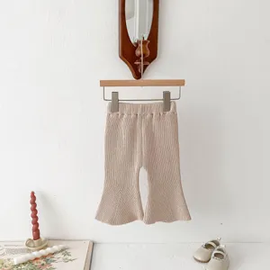 Toddler knitted flare pants spring autumn baby cotton ribbed trousers casual cute kids clothes