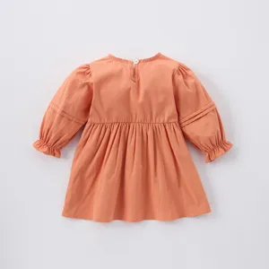 Jolie robe manches longues unie pour bébé fille robe de princesse plissée mignonne printemps