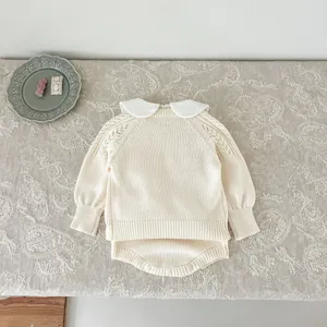 Baby knit sweater romper set infant cute hollow out pullover long sleeve clothing autumn winter