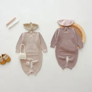 Mameluco de punto de manga larga para bebé con boina a juego tierno estilo de otoño ropa