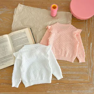 Girls knitted cardigan sweater, breathable cute lace design, cute spring autumn kid clothes