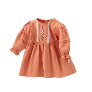 Robe brodée à manches longues pour petite fille jolie robe de princesse rose vêtements bébé