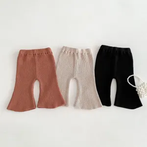 Baby knitted flare pants for toddler girls, soft cotton trousers, autumn children bottoming pants.