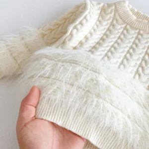 Infant cable knit sweater autumn winter warm toddler baby girl furry cuff pullover top