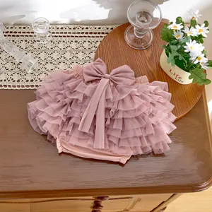 Baby girls pink tutu shorts cute layered mesh ruffles infant toddler cake bloomers summer