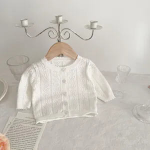 Bambino cardigan in maglia bianco piccolo carino traforato cotone maglione traspirante