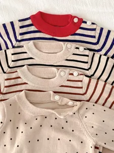 Baby gebreide truien gestreept gepand ronde hals katoenen kleding voor pasgeboren kind