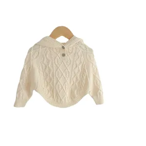 Toddler girls cute hooded cable knit poncho sweater, warm autumn winter pullover cape tops.