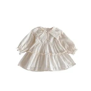 Bambina neonata manica lunga colletto pizzo abito grazioso primavera vestiti boutique