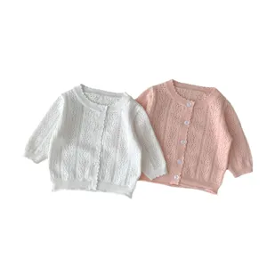 Neonata bambina cardigan in maglia di cotone traspirante simpatico cappotto monocolore