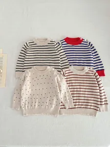 Baby katoenen gebreide truien peuter gestreepte stippen lange mouwen wintertop