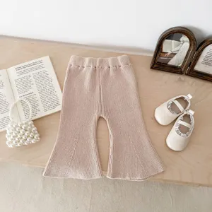 Infant baby toddler knit flare pants solid color elastic waist casual long trousers cozy