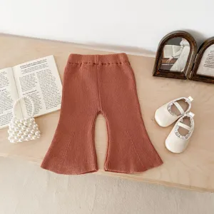 Infant baby girls ribbed knit flare pants toddler autumn casual trousers kids solid color bottoms