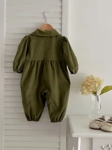Spring baby girl long sleeve romper floral lapel infant crawler clothes detail view