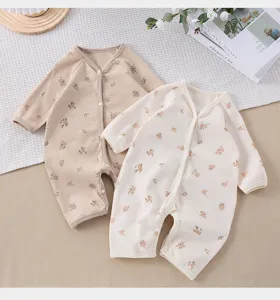 Spring newborn baby waffle floral long sleeve romper infant cute cotton jumpsuit clothing