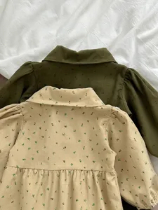 Baby corduroy floral romper long sleeve lapel infant baby girl spring autumn outfit main view
