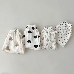 Cute baby gauze long pants summer toddler anti-mosquito trousers set with various cute prints.