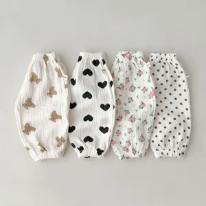 Infant cotton gauze anti-mosquito pants set cute bear heart floral toddler summer bloomers