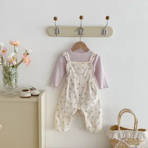 Baby Maedchen Herbst Outfit Set langarm Oberteil Blumen Traegerhose niedliche Kleidung