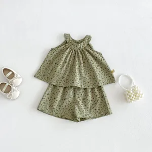 Bébé Filles Été Floral Coton Halter Débardeur Et Short Tenue Décontracté Sans Manches Haut Et Bas Ensemble Vêtements Enfants