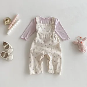 Süßes Baby Mädchen Herbst Kleidung Set Blumen Latzhose und Langarmshirt süßes Outfit