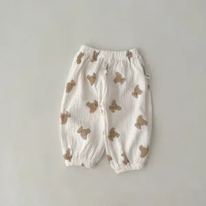 Infant gauze anti-mosquito pants cute bear print breathable baby cotton trousers detail