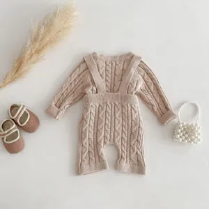 Infant cable knit baby romper overall neutral autumn spring newborn clothing set cute design