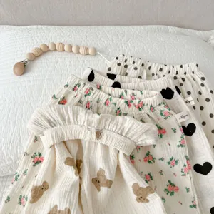 Infant cotton gauze anti-mosquito long pants cute bear floral polka dot trousers