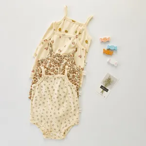 Lindo bebé niña verano estampado floral mameluco tirantes delgado body para infante