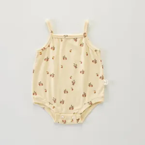 Body de verano para bebé niña de algodón con tirantes y estampado de frutas, fino y cómodo.