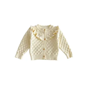 Baby girls knit cardigan cute toddler ruffle collar hollow out sweater infant autumn outerwear