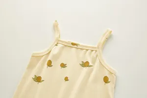 Mameluco de verano para bebé niña con estampado botánico, algodón acanalado amarillo.