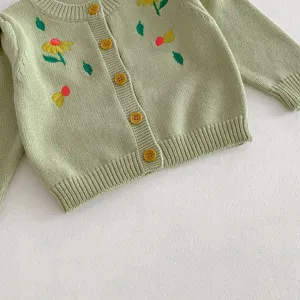Baby girl floral embroidered knitted cardigan sweater cute infant cotton long sleeve outerwear