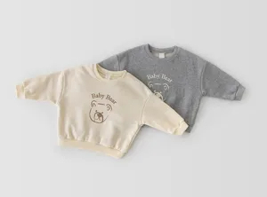 Cute baby bear print long sleeve sweatshirt for toddler boys and girls, spring casual top.
