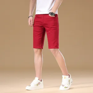 Men's red casual shorts five-quarter cotton slim fit stylish summer streetwear plain design