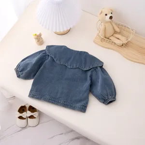 Veste en jean pour petite fille printemps manches longues revers style coréen manteau