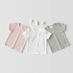 Bebé Unisex Color Sólido Transpirable Algodón Manga Corta Camiseta Verano Casual Superior Minimalista