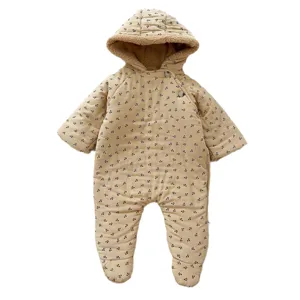 Winter baby hooded romper warm fleece-lined infant jumpsuit toddler crawler outerwear
