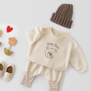Cute infant toddler baby sweatshirt and harem pants two-piece clothing set for spring daily wear.