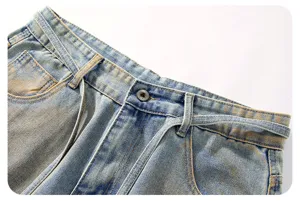 Ανδρικά vintage ξεβασμένα denim shorts casual streetwear distressed cropped τζιν με κορδόνι