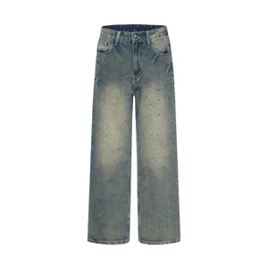 Vintage strass high waist straight leg denim jeans για άνδρες χαλαρό casual παντελόνι