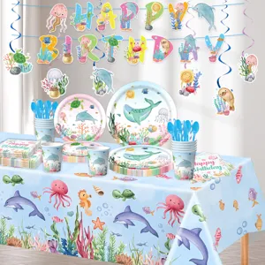 Ozean Tiere Thema Kinder Geburtstag Party Geschirr Set Pappteller Becher Servietten Banner