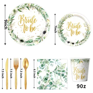 Σετ επιτραπέζιων σκευών πάρτι eucalyptus bride to be με πιάτα, κύπελλα και μαχαιροπήρουνα.
