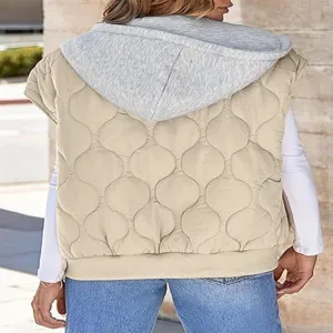 Women color-block quilted hooded vest casual sleeveless outerwear autumn daily coat