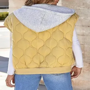 Women quilted hooded vest autumn casual sleeveless colorblock outerwear top shop new